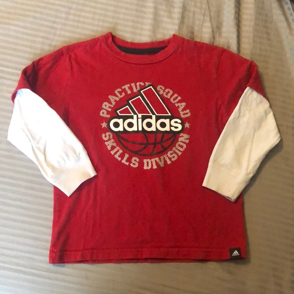 Boys Adidas red and white long sleeve shirt